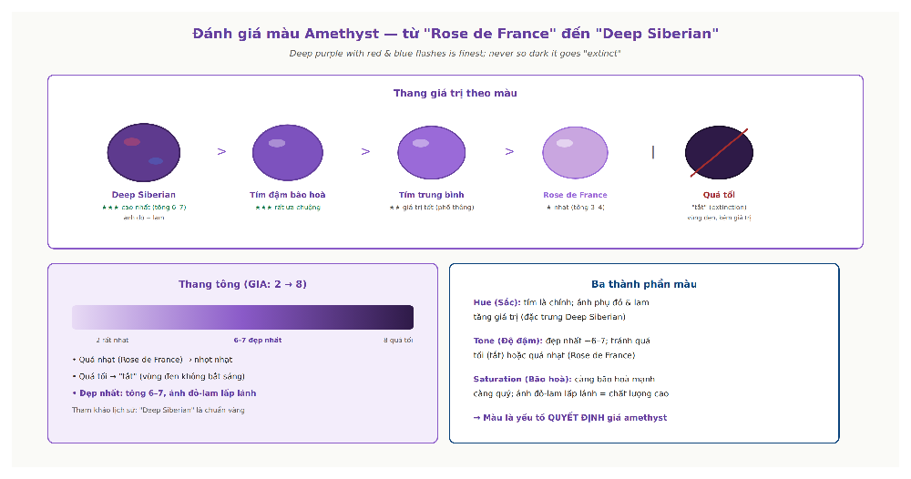 Amethyst color grading Deep Siberian best Rose de France light tone scale red blue flashes purple