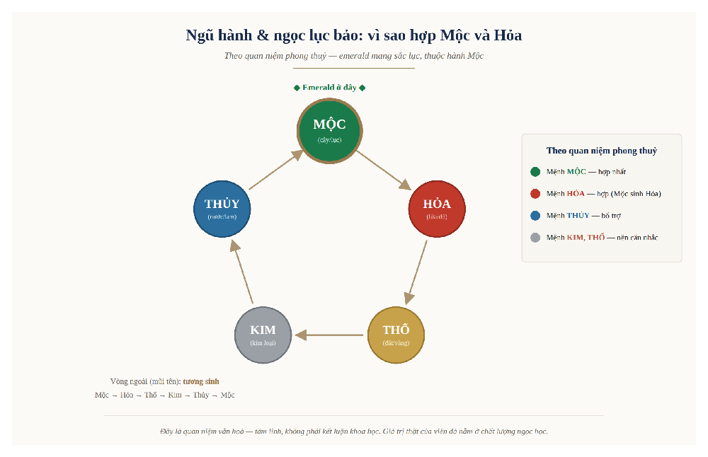 Ngũ hành ngọc lục bảo emerald hành Mộc hợp mệnh Mộc Hỏa Thủy tương sinh phong thủy