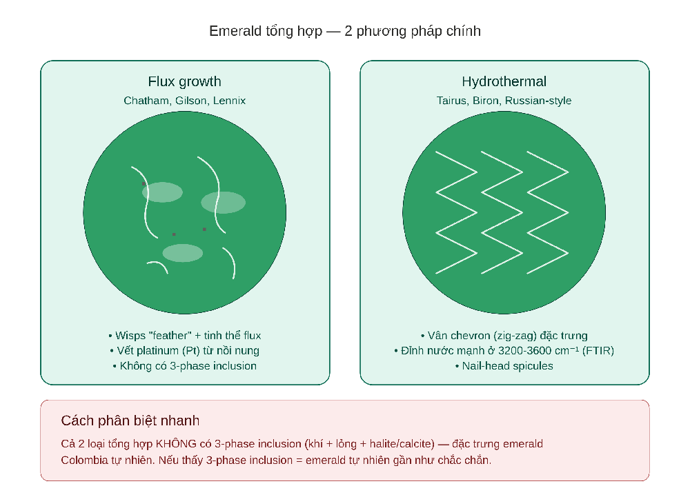 Emerald tổng hợp — flux vs hydrothermal