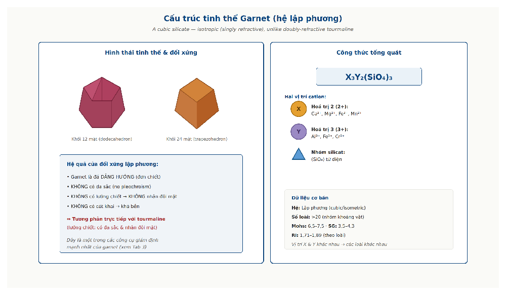 Garnet cubic isometric crystal structure isotropic singly refractive