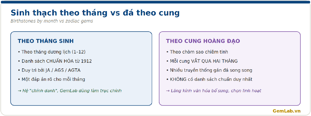 So sánh sinh thạch theo tháng và đá theo cung hoàng đạo