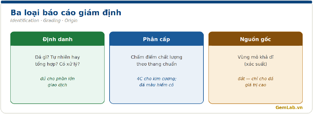 Ba loại báo cáo: định danh, phân cấp, nguồn gốc