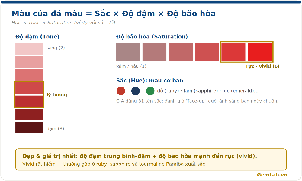 Màu đá quý: sắc, độ đậm, độ bão hòa