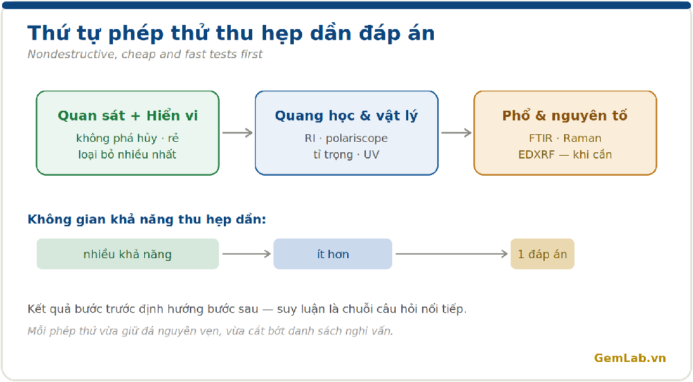 Thứ tự phép thử: không phá hủy, rẻ và nhanh trước
