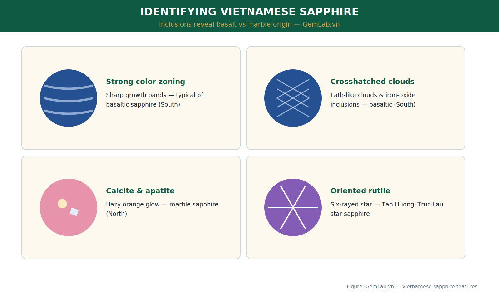 Identifying features of Vietnamese sapphire across the two streams basalt and marble