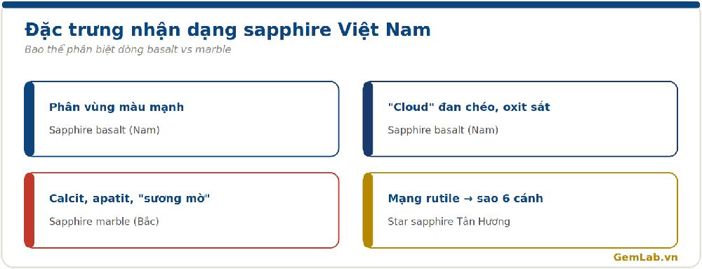 Đặc trưng nhận dạng sapphire Việt Nam theo hai dòng basalt và marble