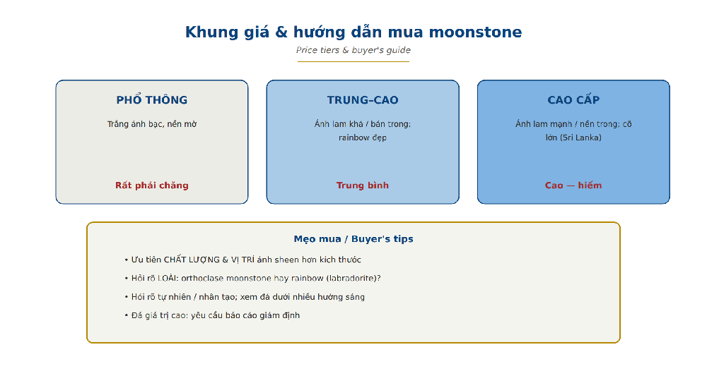 Moonstone price guide buyer tiers commercial fine extra fine blue sheen Sri Lanka buying tips