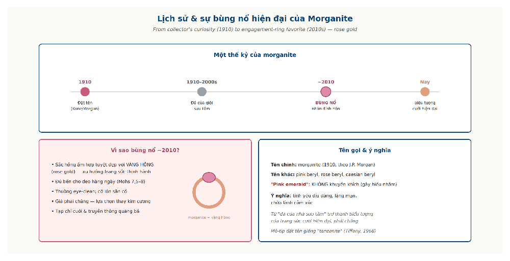 Morganite history modern engagement ring boom 2010s rose gold diamond alternative popularity