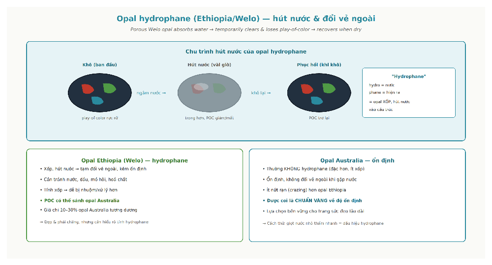 Hydrophane opal Ethiopian Welo absorbs water changes appearance temporary transparency Australian stable