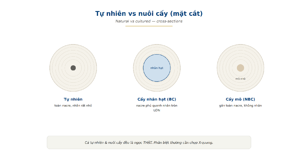 Pearl natural vs cultured bead nucleated non-bead tissue nucleated cross section nacre layers X-ray