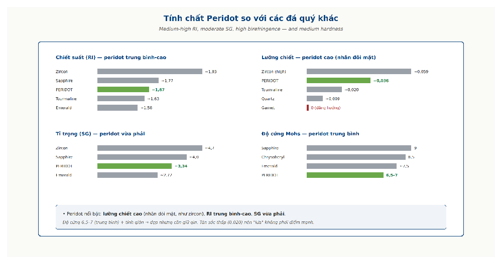 Peridot properties dashboard refractive index specific gravity birefringence hardness