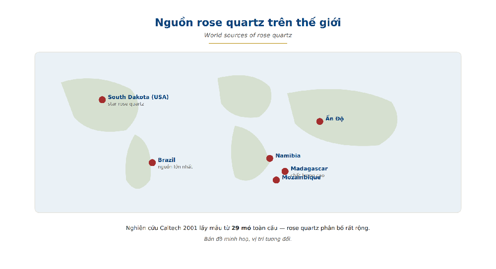 Rose quartz world sources map Brazil Madagascar South Dakota USA India Namibia Mozambique
