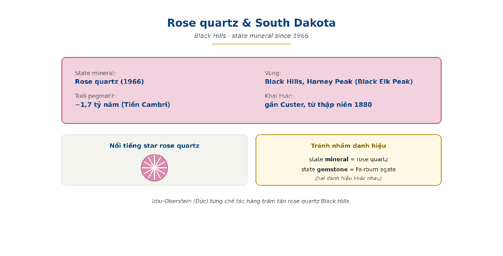Rose quartz South Dakota state mineral 1966 Black Hills Harney Peak pegmatite Custer star rose quartz