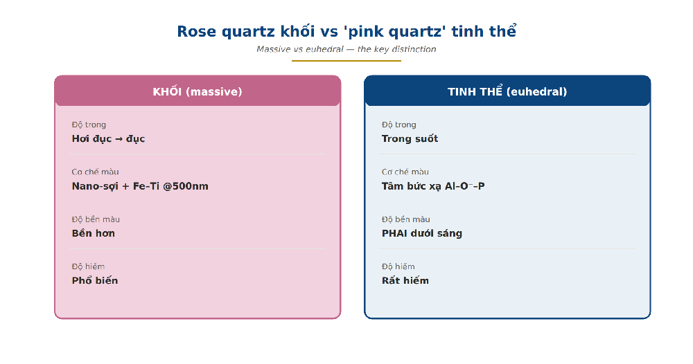 Massive rose quartz vs euhedral pink quartz turbid transparent nanofiber radiation center fade comparison