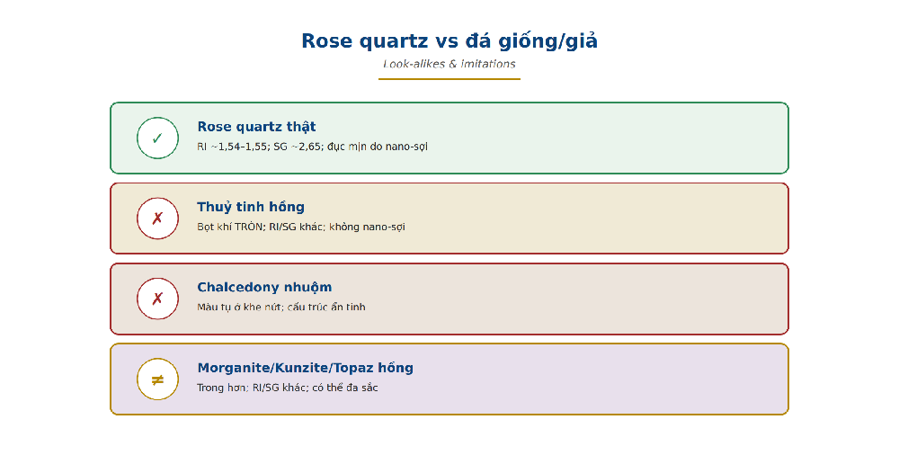 Rose quartz vs glass dyed chalcedony morganite kunzite pink topaz separation RI SG turbidity