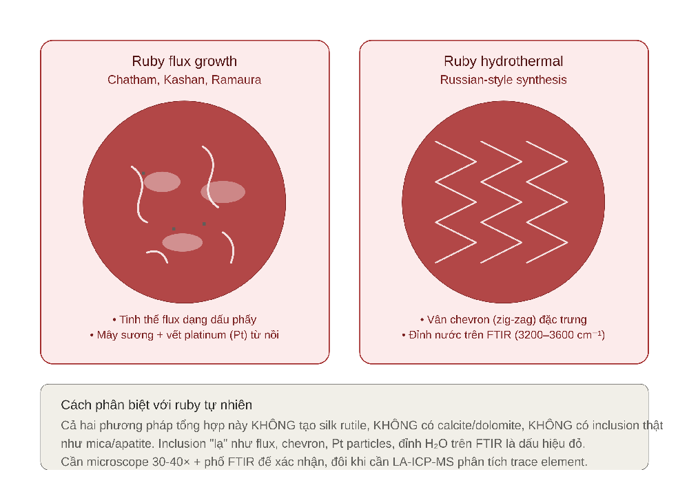Flux and hydrothermal synthetic ruby features