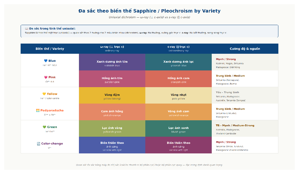 Pleochroism across sapphire varieties