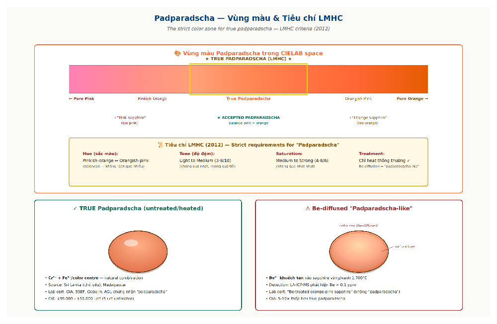 Padparadscha color zone and LMHC criteria