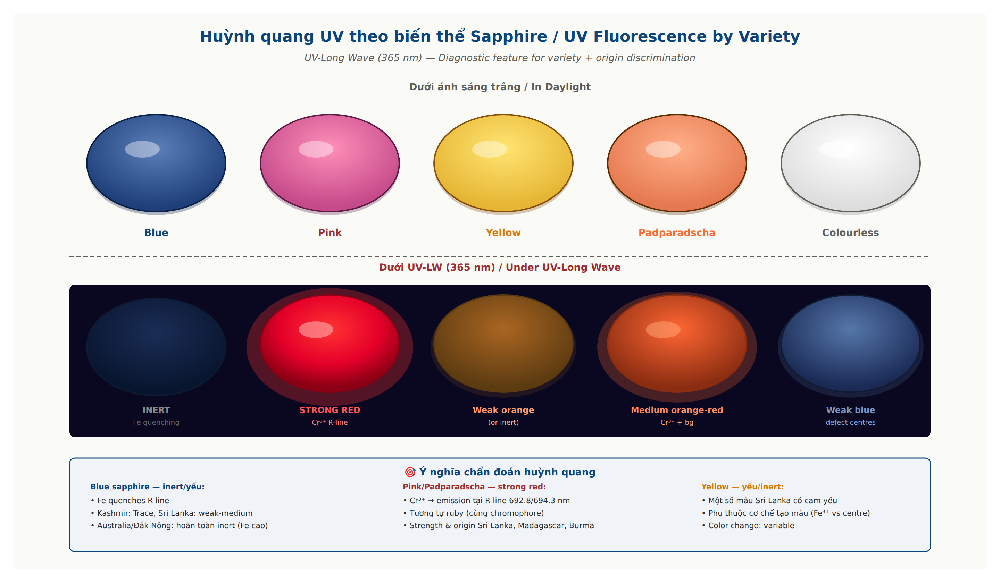 UV fluorescence by sapphire variety