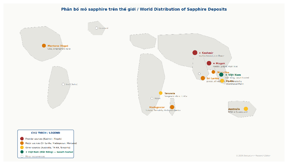 World map of sapphire deposits