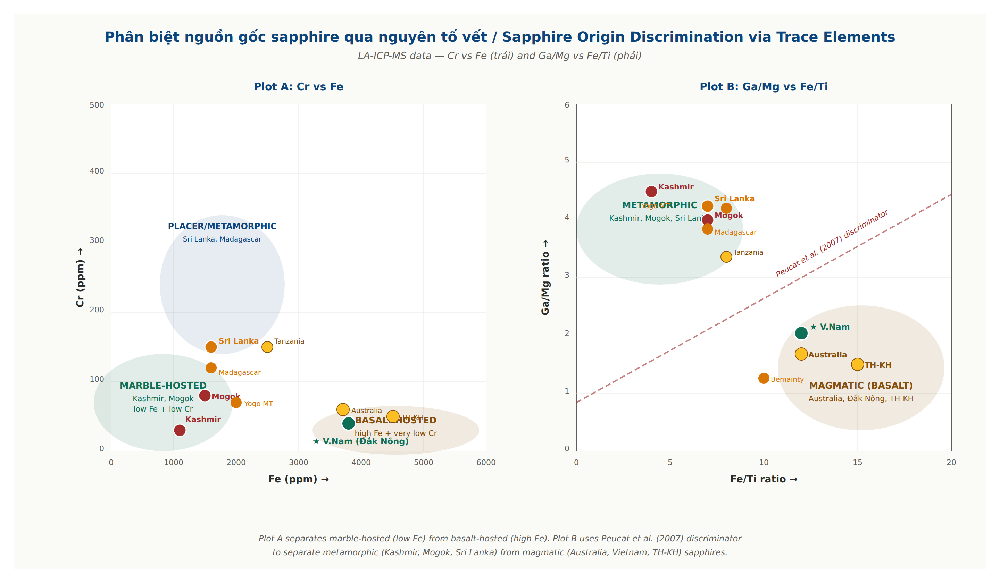 LA-ICP-MS scatter plots for sapphire origin discrimination