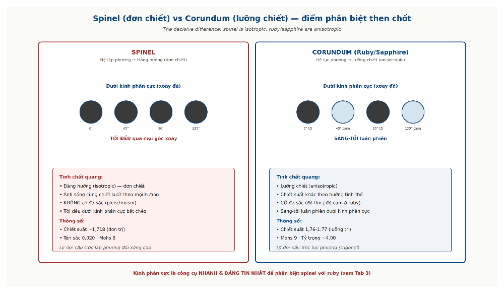 Spinel isotropic vs corundum anisotropic comparison