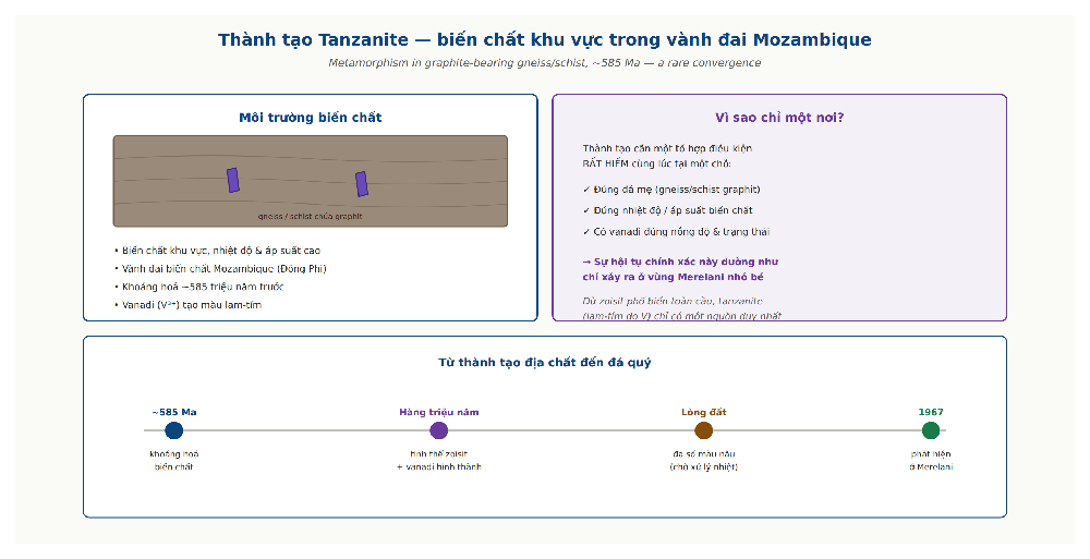 Tanzanite formation metamorphic gneiss schist Mozambique belt 585 million years vanadium