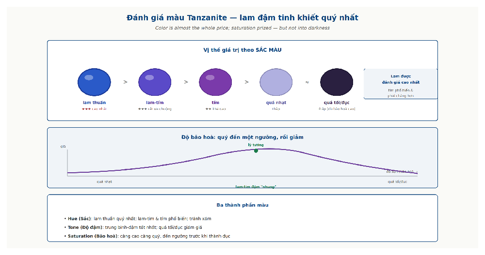 Tanzanite color grading blue violet saturation value pure blue most valuable