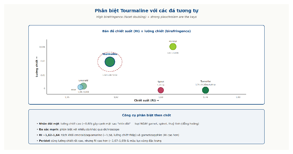 Tourmaline separation refractive index birefringence pleochroism doubling