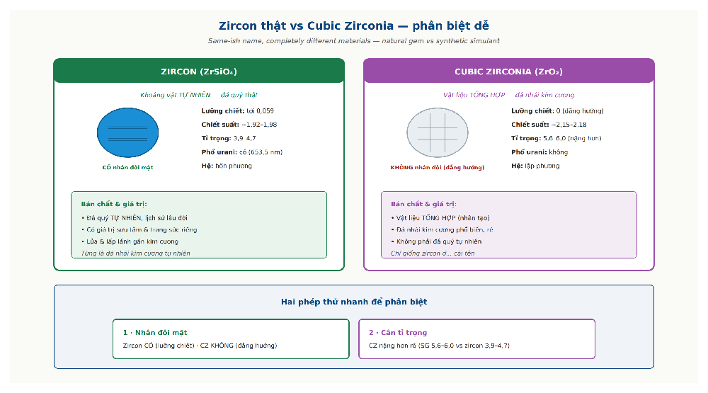 Zircon versus cubic zirconia comparison natural synthetic doubling specific gravity